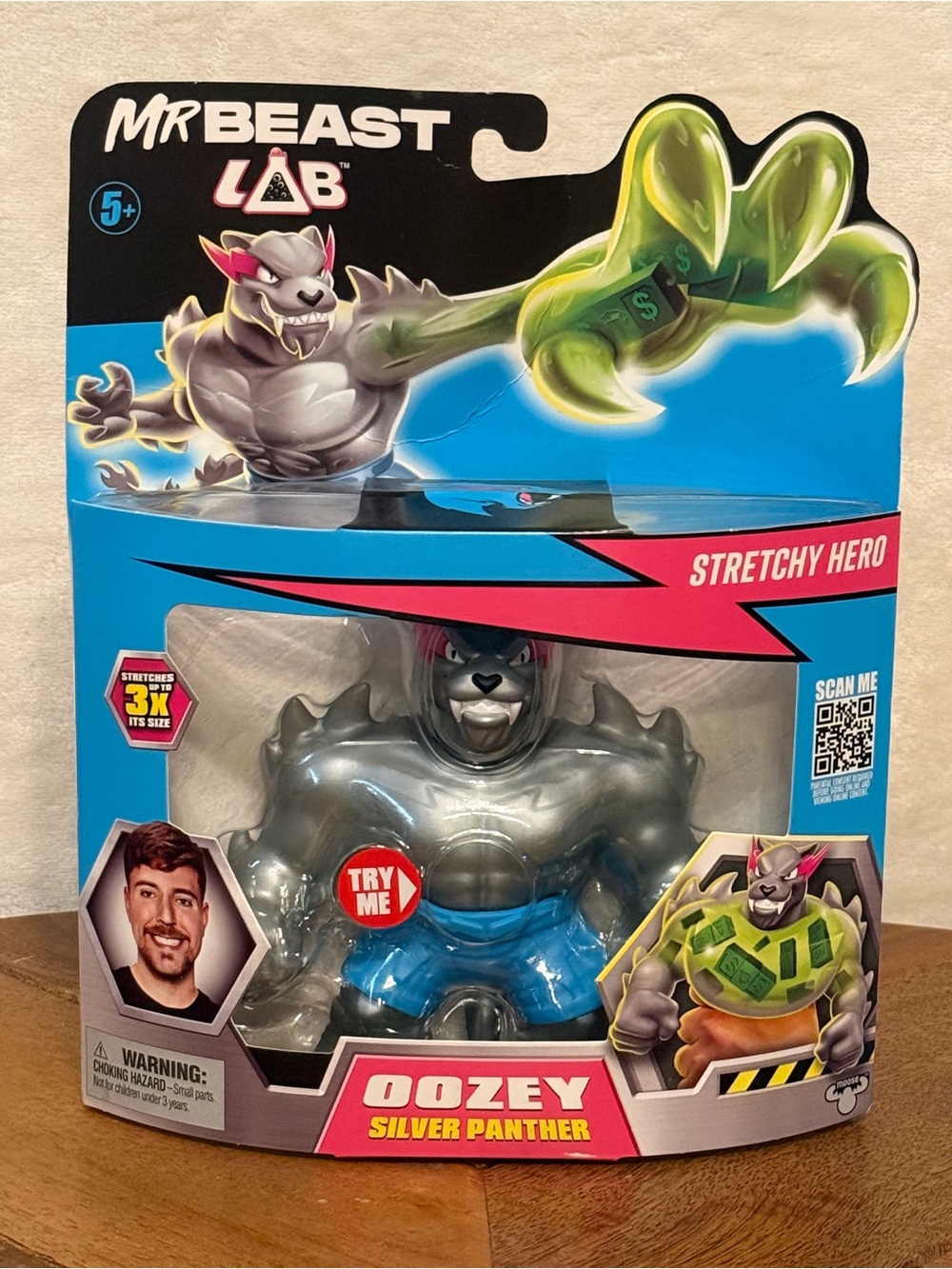 MrBeast Lab Ooze Silver Panther Stretchy Hero Figure New in Box